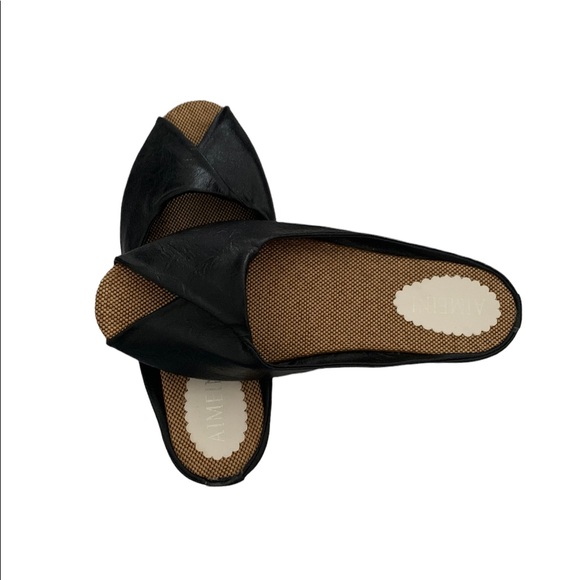 Aimeini black leather flats / slides shoes size UK 40 - Picture 1 of 5
